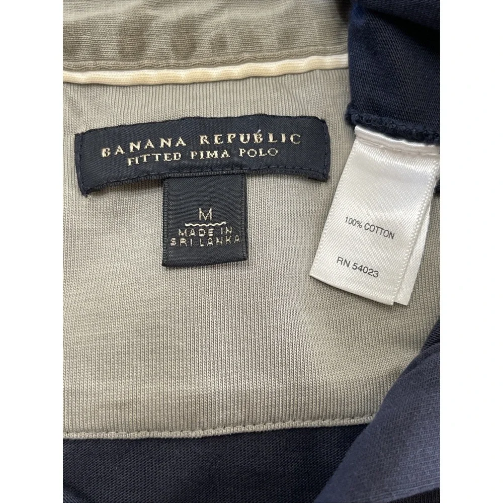 Banana Republic Medium Fitted Pima Polo Men's  Navy Blue Short Sleeve ‎ Cotton